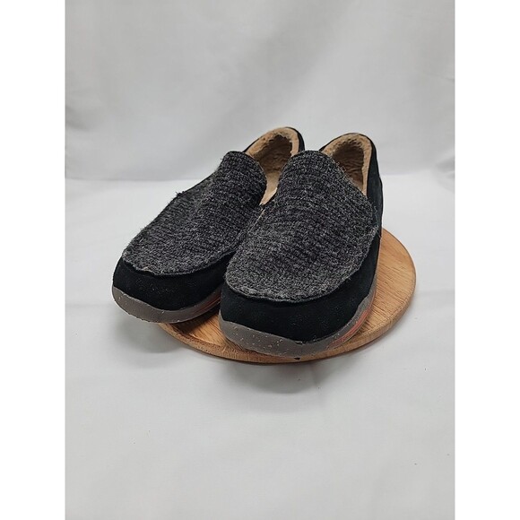 Acorn Ellsworth Mens Moccasins Size 8 Black Suede/Brown Faux Fur - Picture 1 of 8